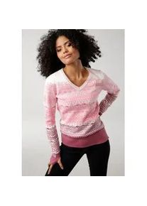 Jacquardpullover Kangaroos, Damen, Gr. 36/38, bunt (rosa, beere), Feinstrick, Obermaterial: 50% Baumwolle, 50% Polyacryl, figurbetont h&uuml;ftlang, V-Ausschnitt, Rippb&uuml;ndchen mit Daumenl&ouml;chern, Pullover Norwegerpullover Weihnachtspullover Rundhalspullover Strickpullover Pullover V-Pullover, im Norweger-Muster mit kleinen K&auml;ngurus, Topseller