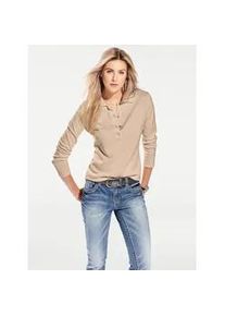 Polokragenpullover Heine "Polopullover", Damen, Gr. 42, beige, 100% Baumwolle, unifarben, Pullover