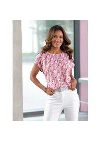 Schlupfbluse Classic Basics, Damen, Gr. 46, rosa (altrosa, gemustert), 100% Polyester, gemustert, mehrfarbig, Rundhals, Blusen Schlupfbluse