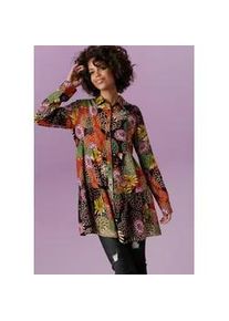 Hemdbluse Aniston CASUAL, Damen, Gr. 46, bunt (schwarz, zimt, olivgr&uuml;n, lila, altrosa, ocker, wollwei&szlig;, braun), Web, Obermaterial: 100% Viskose, bedruckt, gebl&uuml;mt, figurumspielend ca. Mitte Oberschenkel, 1-Knopf-Manschette, Blusen Hemdbluse, mit gro&szlig;fl&auml;chigem Bl&uuml;tendruck - jedes Teil ein Unikat, Topseller