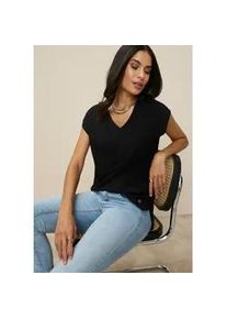 Shirtbluse Tamaris, Damen, Gr. 40, schwarz, Web, Obermaterial: 100% Viskose, unifarben, figurumspielend h&uuml;ftbedeckend, V-Ausschnitt, angeschnitten, Blusen, in L&auml;ssiger Form mit V-Ausschnitt