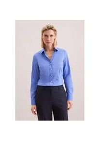 Hemdbluse Seidensticker, Damen, Gr. XS34, blau (mid blau), 100% Baumwolle, unifarben, slim fit, ohne Ausschnitt, Blusen Hemdbluse, 1/1 Kragen Uni