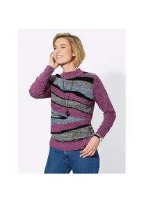 Stehkragenpullover Classic Basics "Pullover", Damen, Gr. 52, lila (malve, meliert), 78% Polyacryl, 22% Polyester, gemustert, mehrfarbig, Pullover Stehkragenpullover