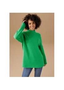 Strickpullover Aniston CASUAL, Damen, Gr. 38, gr&uuml;n (smaragd), Feinstrick, Obermaterial: 75% Polyacryl, 23% Polyamid, 2% Elasthan, unifarben, l&auml;ssig geschnitten h&uuml;ftbedeckend, Strickb&uuml;ndchen, Pullover Strickpullover, mit Stehkragen