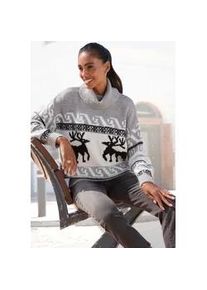 Rollkragenpullover Vivance, Damen, Gr. 32/34, grau (grau, schwarz, creme), Strick, Obermaterial: 85% Polyacryl, 9% Elasthan, 6% Polyamid, gemustert, figurumspielend h&uuml;ftlang, Pullover Weihnachtspullover, mit Wintermotiv, Strickpullover, Norwegerpullover, Weihnachtspullover