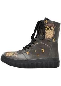 Schn&uuml;rboots DOGO "Future High Top Boots Believe In Your Wings Damen Stiefeletten", Damen, Gr. 39, Normalschaft, braun (schwarz, braun), Lederimitat, Schuhe Schn&uuml;rboots, Handgefertigt