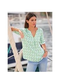 Schlupfbluse Heine, Damen, Gr. 42, gr&uuml;n (ecru, mint, bedruckt), 100% Viskose, bedruckt, gemustert, mehrfarbig, V-Ausschnitt, Blusen Schlupfbluse