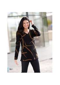 Longpullover Classic Basics "Longpullover", Damen, Gr. 50, braun (schwarz, cognac, gemustert), 100% Polyacryl, gemustert, mehrfarbig, Pullover Longpullover