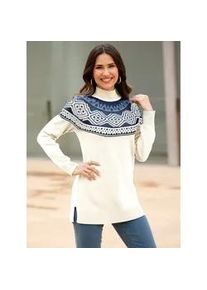 Longpullover Classic Basics "Longpullover", Damen, Gr. 38, blau (ecru, dunkelblau), 100% Polyacryl, gemustert, mehrfarbig, Pullover Longpullover