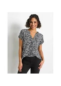 Kurzarmbluse Inspirationen, Damen, Gr. 44, schwarz-wei&szlig; (schwarz, wei&szlig;, bedruckt), 100% Viskose, gemustert, V-Ausschnitt, Blusen