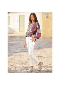 Druckbluse Heine, Damen, Gr. 34, blau (champagner, royalblau, bedruckt), 100% Viskose, bedruckt, gemustert, mehrfarbig, Rundhals, Blusen Druckbluse