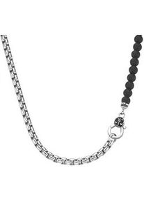 Collier "Panzerkette, schwarzer Achat oder Perle, Silber 925", schwarz, Giorgio Martello MILANO, Halsketten, Damen, 55cm, Silber 925 (Sterlingsilber), Collier