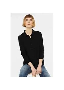 Langarmbluse SENSES.THE LABEL, Damen, Gr. XL, schwarz, Web, Material: 97% Viskose, 3% Elasthan, unifarben, regular fit normal, hoch geschlossener Ausschnitt, &Auml;rmel mit &Auml;rmelschlitz 1-Knopf-Manschette, Blusen, mit Elasthan-Anteil