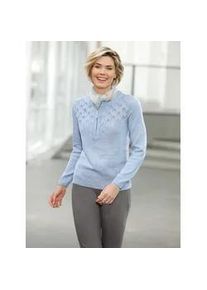 Strickpullover Classic Basics "Pullover", Damen, Gr. 38, blau (bleu, meliert), 100% Polyacryl, meliert, Pullover Strickpullover