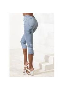 Caprihose Buffalo, Damen, Gr. 44/46, N-Gr, blau (hell blau), Denim/Jeans, Obermaterial: 69% Baumwolle, 21% Polyester, 8% Viskose, 2% Elasthan, unifarben, Basic, figurbetont wadenlang, Hosen Caprihose, Schlupfform mit zwei Taschen