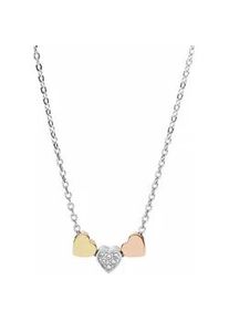 Herzkette Fossil "Schmuck Geschenk Edelstahl Halskette VINTAGE MOTFIS", gold (silberfarben, goldfarben, ros&eacute;goldfarben, kristallwei&szlig;), Halsketten, Damen, Edelstahl, L: 46,5, Herzkette, mit Glasstein