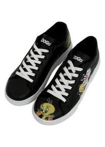 Sneaker DOGO "Ace Low-Top Sneaker Best Of Tweety And Sylvester Black Damen", Damen, Gr. 38, Normalschaft, silber (silberfarben), Lederimitat, Schuhe Sneaker, Handgefertigt
