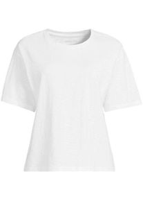 LANDS' END Kastiges Flammgarnshirt mit kurzen &Auml;rmeln, Damen,  Wei&szlig;, Baumwolle, by Lands' End