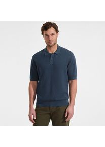 LANDS' END Feinstrick-Poloshirt aus Baumwolle, Herren,  Blau, Baumwolle, by Lands' End