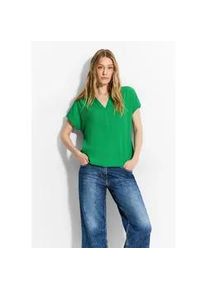 Kurzarmbluse Cecil, Damen, Gr. XL (44), gr&uuml;n (fresh apple gr&uuml;n), Stoff, 55% Polyester, 44% Viskose, 1% Elasthan, unifarben, normal normal, Rundhals, Umschlagsaum, Blusen, aus softem Materialmix
