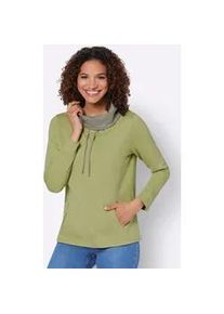 Sweatshirt Casual Looks, Damen, Gr. 50, gr&uuml;n (lindgr&uuml;n, grau), 50% Baumwolle, 50% Polyester, gemustert, mehrfarbig, unifarben, Sweatshirts Sweatshirt