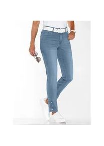 Bequeme Jeans Classic Basics, Damen, Gr. 28, Kurzgr&ouml;&szlig;en, blau (blau, bleached), 81% Baumwolle, 17% Polyester, 2% Elasthan, unifarben, lang, Jeans