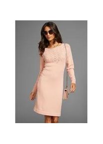 Strickkleid Laura Scott, Damen, Gr. 42, N-Gr, rosa (rosa, melange), Strick, Obermaterial: 50% Viskose, 28% Polyester, 22% Polyamid, meliert, unifarben, figurbetont Mini, Rundhals, Kleider Strickkleid, mit Ajourdetails und sch&ouml;nem Rundhalsausschnitt