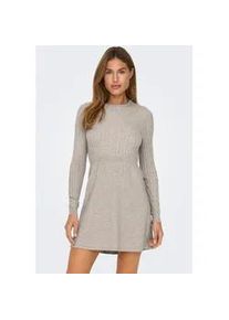 Strickkleid Only "ONLFIA LS CABLE DRESS KNT", Damen, Gr. S, N-Gr, beige (weatherot teak detail:melange), Strick, Obermaterial: 50% Viskose, 27% Nylon, 23% Polyester, meliert, regular fit ca. Mitte Oberschenkel, Rundhals, Kleider Strickkleid, Viskosemischung, regular fit