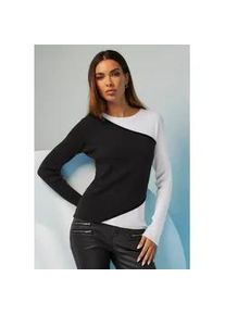 Strickpullover Heine "Pullover", Damen, Gr. 42, schwarz (ecru, schwarz, gemustert), 80% Viskose, 20% Polyamid, unifarben, Pullover Strickpullover