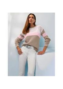 Strickpullover Heine "Pullover", Damen, Gr. 46, beige (ecru, sesam, gemustert), 100% Baumwolle, gemustert, mehrfarbig, Pullover Strickpullover