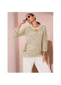 CR&Eacute;ATION L 3/4 Arm-Pullover CREATION L "Pullover", Damen, Gr. 38, gelb (gelb, beige, meliert), 59% Baumwolle, 13% Polyacryl, 12% Polyamid, 8% Polyester, 8% Viskose, gemustert, mehrfarbig, meliert, Pullover