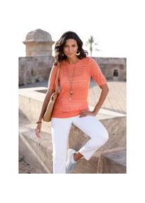 Ajourpullover Classic Basics "Ajour-Pullover", Damen, Gr. 48, orange (papaya), 100% Polyacryl, ethno, gemustert, gestreift, Pullover