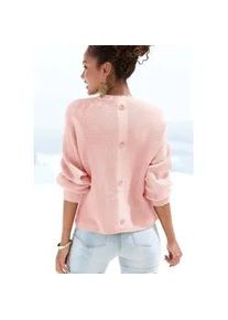 Rundhalspullover Lascana, Damen, Gr. 32/34, rosa (altrosa), Strick, Obermaterial: 50% Viskose, 28% Polyester, 22% Polyamid, unifarben, figurumspielend h&uuml;ftlang, Rundhals, Fledermaus&auml;rmel, Pullover Rundhalspullover, mit Zierkn&ouml;pfen hinten, lockerer Strickpullover, Topseller