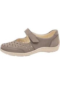 Waldl&auml;ufer Ballerina WALDL&Auml;UFER "HENNI", Damen, Gr. 10 (44,5), grau (taupe), Nubukleder, Schuhe Ballerina, Klettschuh, Komfortschuh mit Perforation, H-Weite