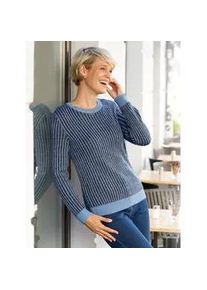 Strickpullover Classic Basics "Rundhals-Pullover", Damen, Gr. 50, blau (marine, himmelblau), 100% Polyacryl, gemustert, gestreift, mehrfarbig, Pullover Strickpullover