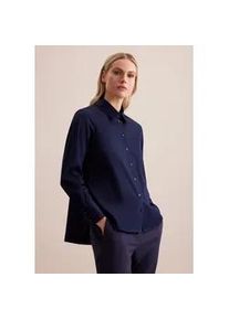 Hemdbluse Seidensticker, Damen, Gr. M38, blau (dunkelblau), 97% Baumwolle, 3% Elasthan, unifarben, regular fit, ohne Ausschnitt, Blusen Hemdbluse, 1/1 Kragen Uni