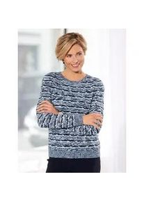 Strickpullover Classic Basics "Langarm-Pullover", Damen, Gr. 44, bunt (marine, ecru, gemustert), 100% Polyacryl, gemustert, gestreift, mehrfarbig, Pullover Strickpullover