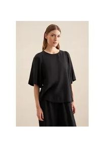 Shirtbluse Seidensticker "Schwarze Rose", Damen, Gr. XS34, schwarz, 100% Leinen, unifarben, regular fit, Rundhals, Blusen, 1/2 Rundhals Uni