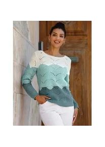 Ajourpullover Classic Basics "Rundhals-Pullover", Damen, Gr. 48, gr&uuml;n (jade, ecru, gemustert), 100% Baumwolle, gemustert, mehrfarbig, Pullover