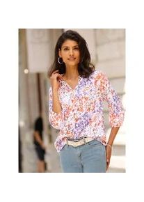 Druckbluse Classic Basics, Damen, Gr. 42, lila (ecru, lila, bedruckt), 100% Viskose, bedruckt, gebl&uuml;mt, gemustert, mehrfarbig, Rundhals, Blusen Druckbluse