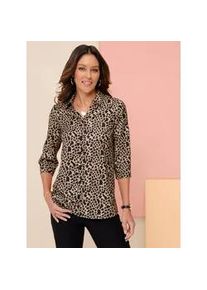 Longbluse Classic Basics, Damen, Gr. 42, gelb (camel, schwarz, bedruckt), 100% Polyester, bedruckt, gemustert, V-Ausschnitt, Blusen Longbluse