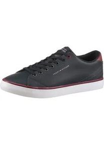 Sneaker Tommy Hilfiger "TH HI VULC CORE LOW LEATHER", Herren, Gr. 48, blau (dunkelblau), Leder, Lederimitat, unifarben mit Farbeinsatz, Schuhe Sneaker, Freizeitschuh, Halbschuh, Schn&uuml;rer mit gepolstertem Schaftrand