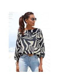 Schlupfbluse Lascana, Damen, Gr. 44/46, beige (creme, graublau bedruckt), Web, Obermaterial: 100% Viskose, bedruckt, figurumspielend h&uuml;ftlang, U-Boot-Ausschnitt, elastischer Bund mit innenliegendem Gummizug, Blusen Schlupfbluse, mit Animalprint, Damenbluse, modisch, Topseller