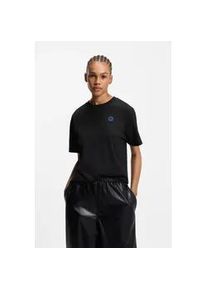 HUGO BOSS T-Shirt HUGO BLUE "Vintage Tee", Damen, Gr. L, schwarz (schwarz 001), Single Jersey, Obermaterial: 100% Baumwolle, unifarben, relaxed fit normal, Rundhals, eingesetzt eingefasste Kante, Shirts T-Shirt, mit Logo-Badge