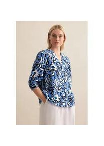 Klassische Bluse Seidensticker "Schwarze Rose", Damen, Gr. XL42, blau (hellblau), 65% Baumwolle, 35% Leinen, gemustert, regular fit, V-Ausschnitt, Blusen, Tunika Druck