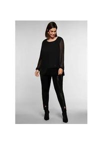 Longbluse sheego, Damen, Gr. 58, schwarz, 100% Polyester, Besatz:100% Polyester, unifarben, Rundhals, Blusen Longbluse