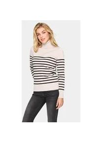 Rollkragenpullover SAINT TROPEZ "MilaSZ St. Rollneck", Damen, Gr. XS, beige (gray morn mila stripe), Strick, Obermaterial: 80% Viskose, 20% Polyacryl, gestreift, regular fit normal, Pullover Rollkragenpullover