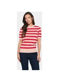 Strickpullover SAINT TROPEZ "MilaSZ SS Block Stripe Pullover", Damen, Gr. XS (34), rosa (pink poinciana block stripe), Strick, Obermaterial: 80% Viskose, 20% Polyacryl, gestreift, h&uuml;ftlang, Rundhals, Rippstrickb&uuml;ndchen, Pullover Strickpullover