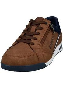 Sneaker Bugatti, Herren, Gr. 42, braun (cognac), Lederimitat, Textil, Schuhe Sneaker, Schn&uuml;rschuh, Halbschuh, Freizeitschuh mit Kontrastbes&auml;tzen