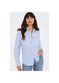 Hemdbluse Only "ONLALINA LIFE L/S STRIPE SHIRT WVN", Damen, Gr. S, blau (cashmere blau stripes:cd stripes), Web, Obermaterial: 100% Baumwolle, gestreift, regular fit, V-Ausschnitt, Blusen Hemdbluse